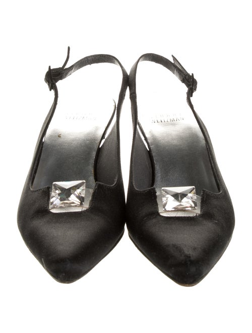 Stuart Weitzman Satin Crystal Embellishments Slingback Pumps