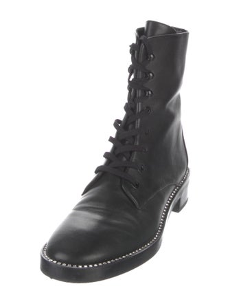 Stuart Weitzman Leather Crystal Embellishments Combat Boots
