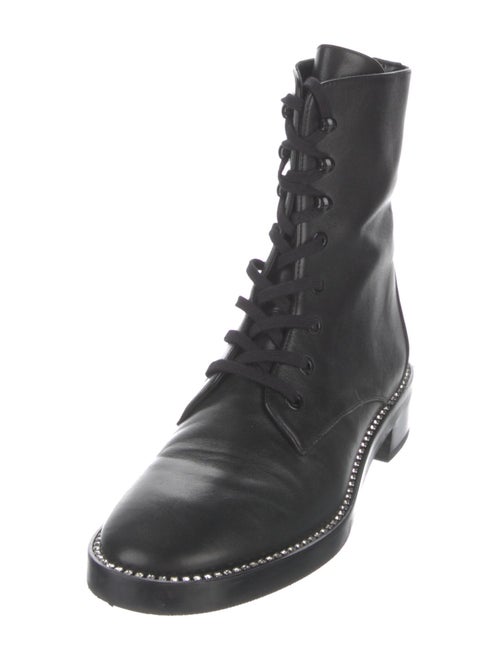 Stuart Weitzman Leather Crystal Embellishments Combat Boots