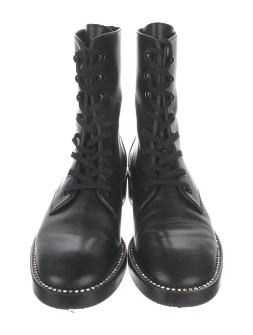 Stuart Weitzman Leather Crystal Embellishments Combat Boots