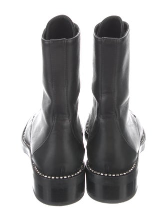 Stuart Weitzman Leather Crystal Embellishments Combat Boots