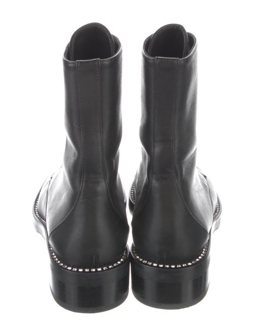 Stuart Weitzman Leather Crystal Embellishments Combat Boots