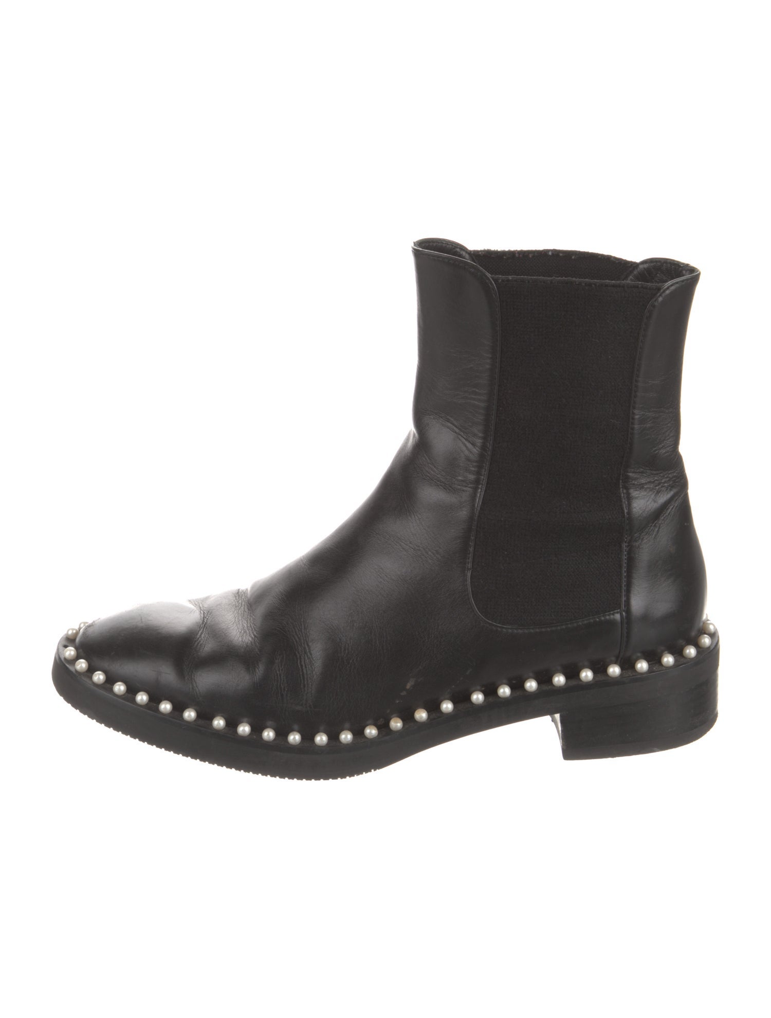 Stuart Weitzman Faux Pearl Accents Leather Chelsea Boots
