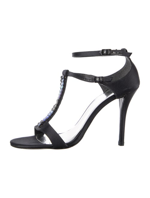 Stuart Weitzman Satin Crystal Embellishments T-Strap Sandals