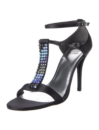 Stuart Weitzman Satin Crystal Embellishments T-Strap Sandals