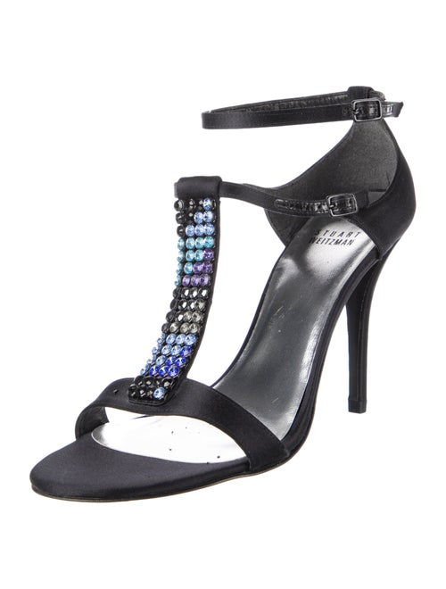 Stuart Weitzman Satin Crystal Embellishments T-Strap Sandals