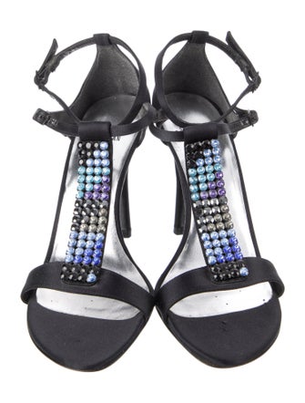 Stuart Weitzman Satin Crystal Embellishments T-Strap Sandals