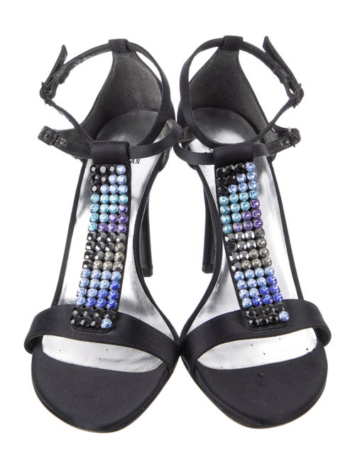 Stuart Weitzman Satin Crystal Embellishments T-Strap Sandals