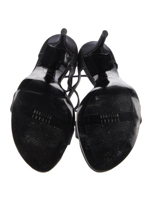 Stuart Weitzman Satin Crystal Embellishments T-Strap Sandals