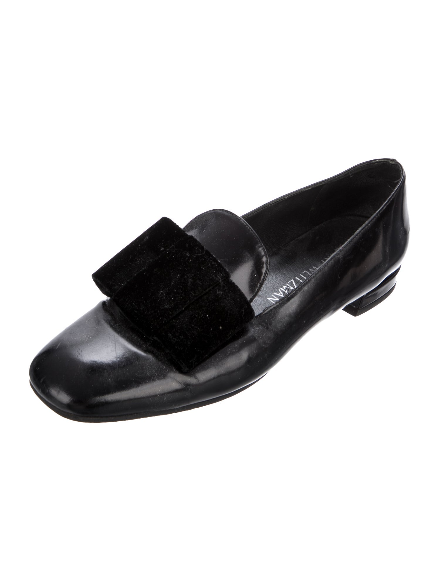 Stuart Weitzman Patent Leather Bow Accents Loafers
