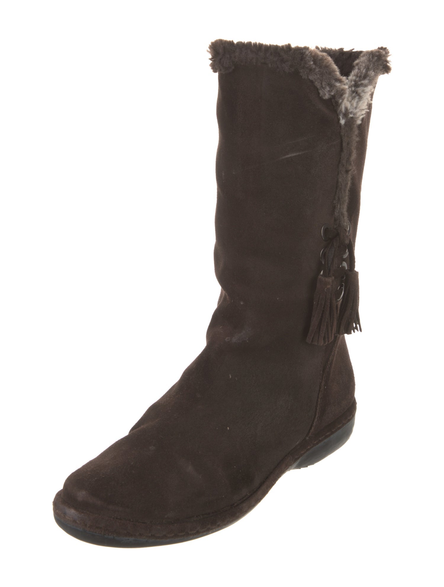 Stuart Weitzman Suede Tassel Accents Lace-Up Boots
