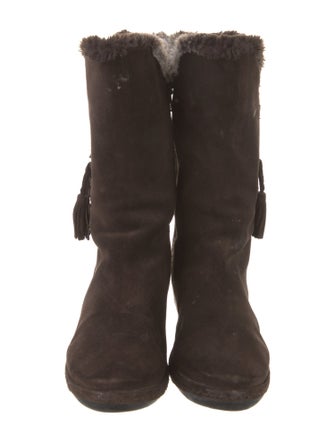 Stuart Weitzman Suede Tassel Accents Lace-Up Boots
