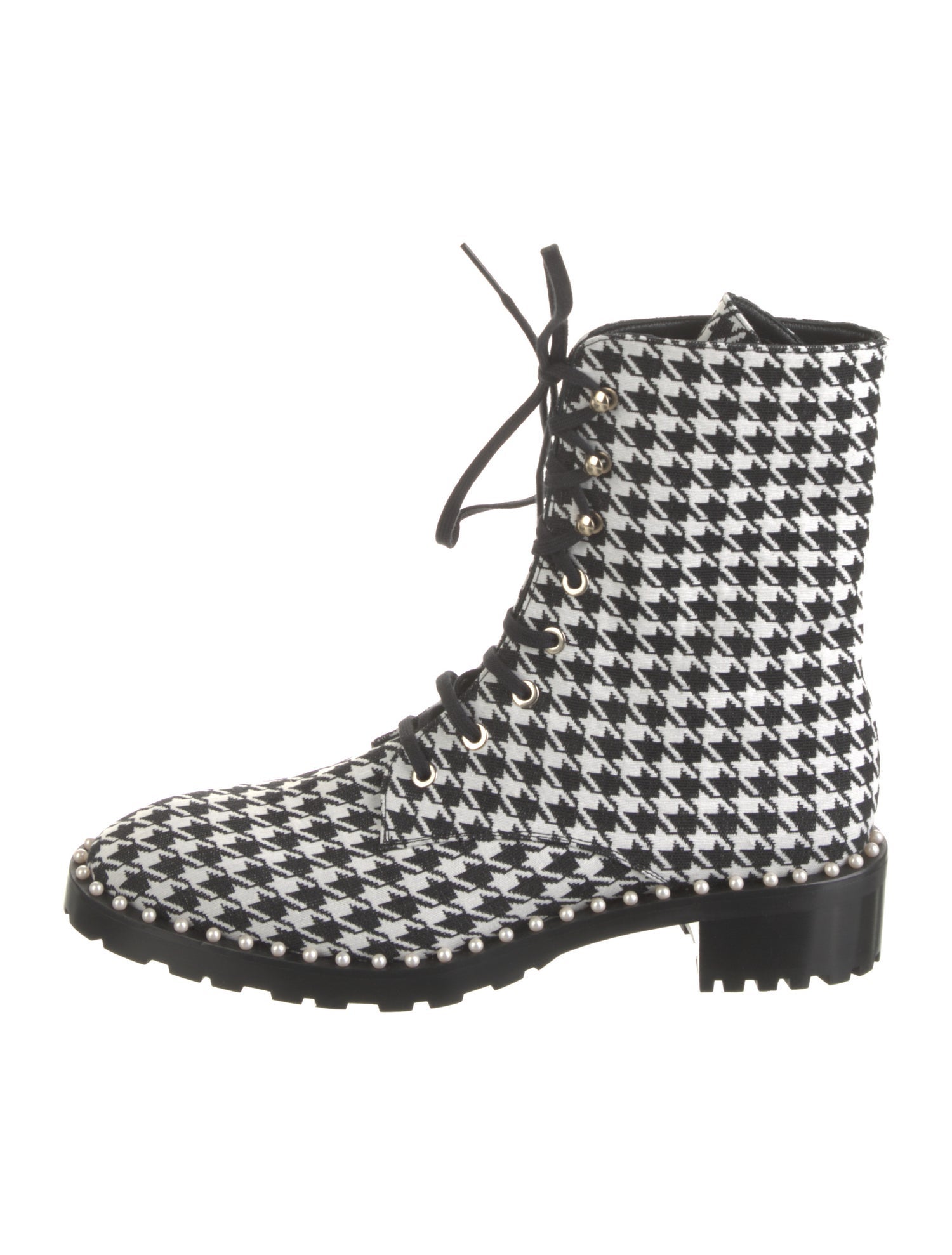 Stuart Weitzman Faux Pearl Accents Canvas Combat Boots