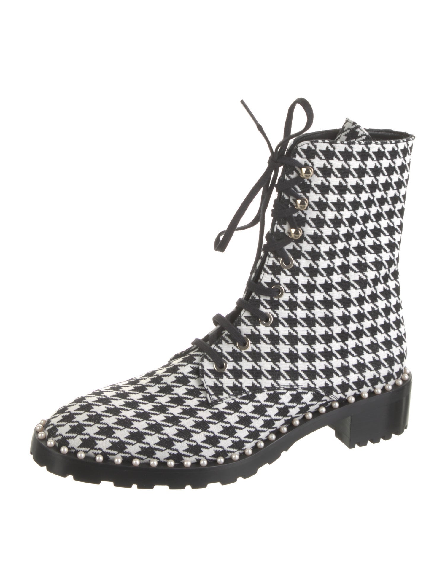 Stuart Weitzman Faux Pearl Accents Canvas Combat Boots