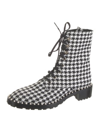 Stuart Weitzman Faux Pearl Accents Canvas Combat Boots