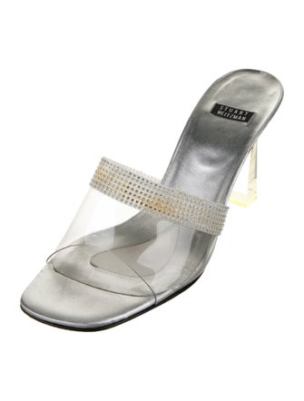 Stuart Weitzman Leather Crystal Embellishments Slides