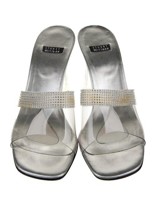 Stuart Weitzman Leather Crystal Embellishments Slides