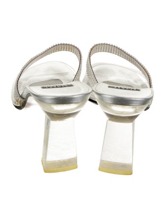 Stuart Weitzman Leather Crystal Embellishments Slides