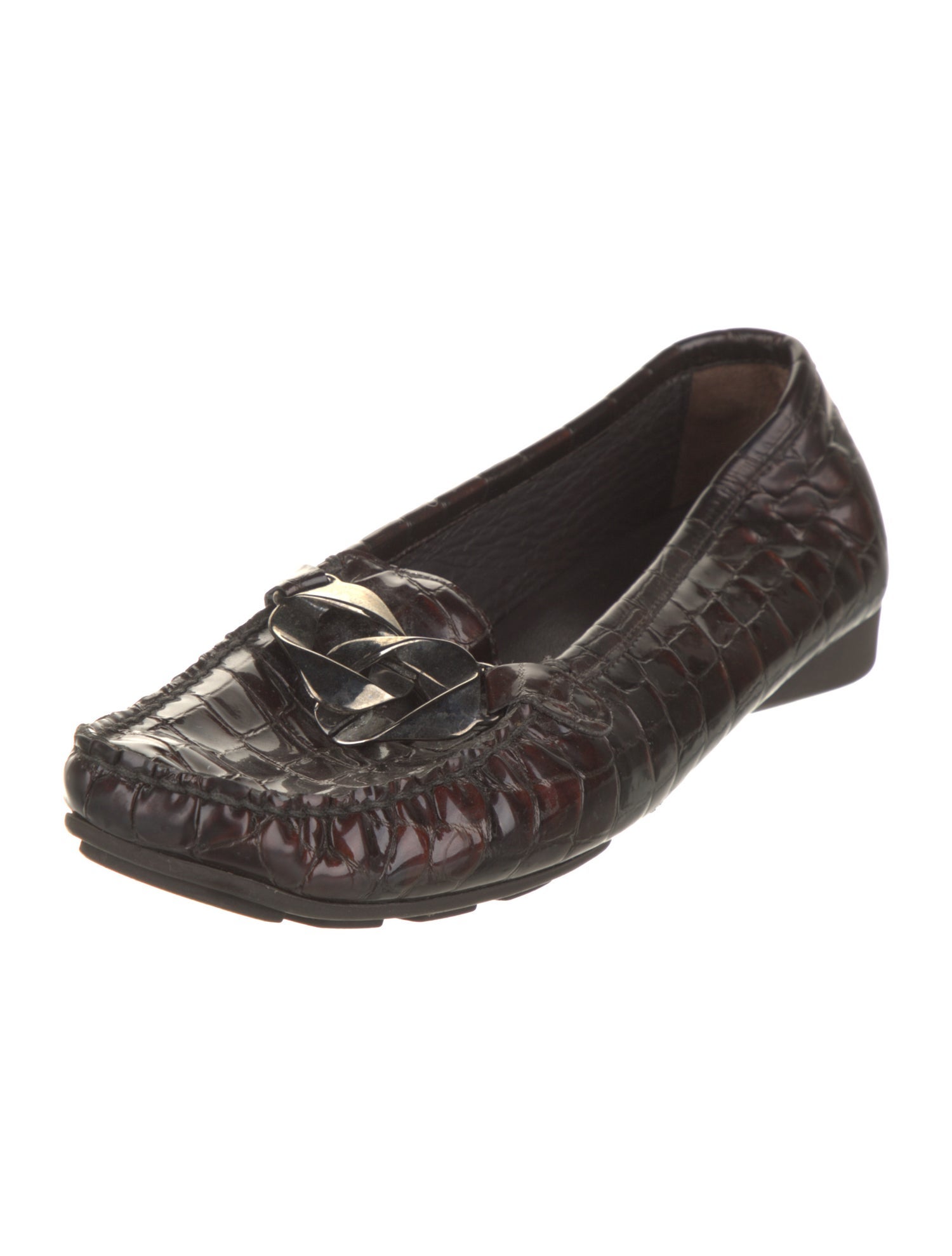 Stuart Weitzman Patent Leather Chain-Link Accents Loafers