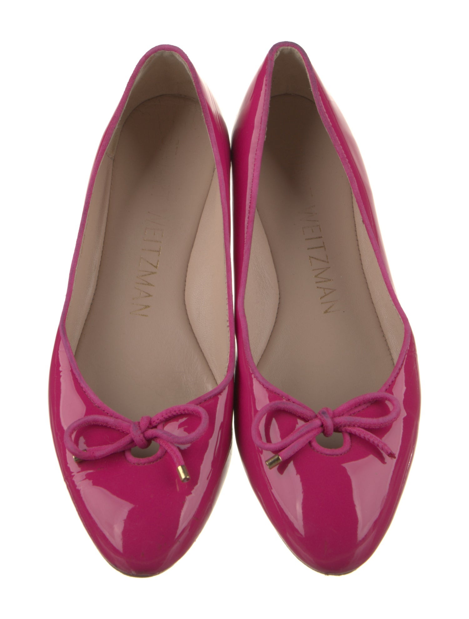 Stuart Weitzman Patent Leather Bow Accents Ballet Flats