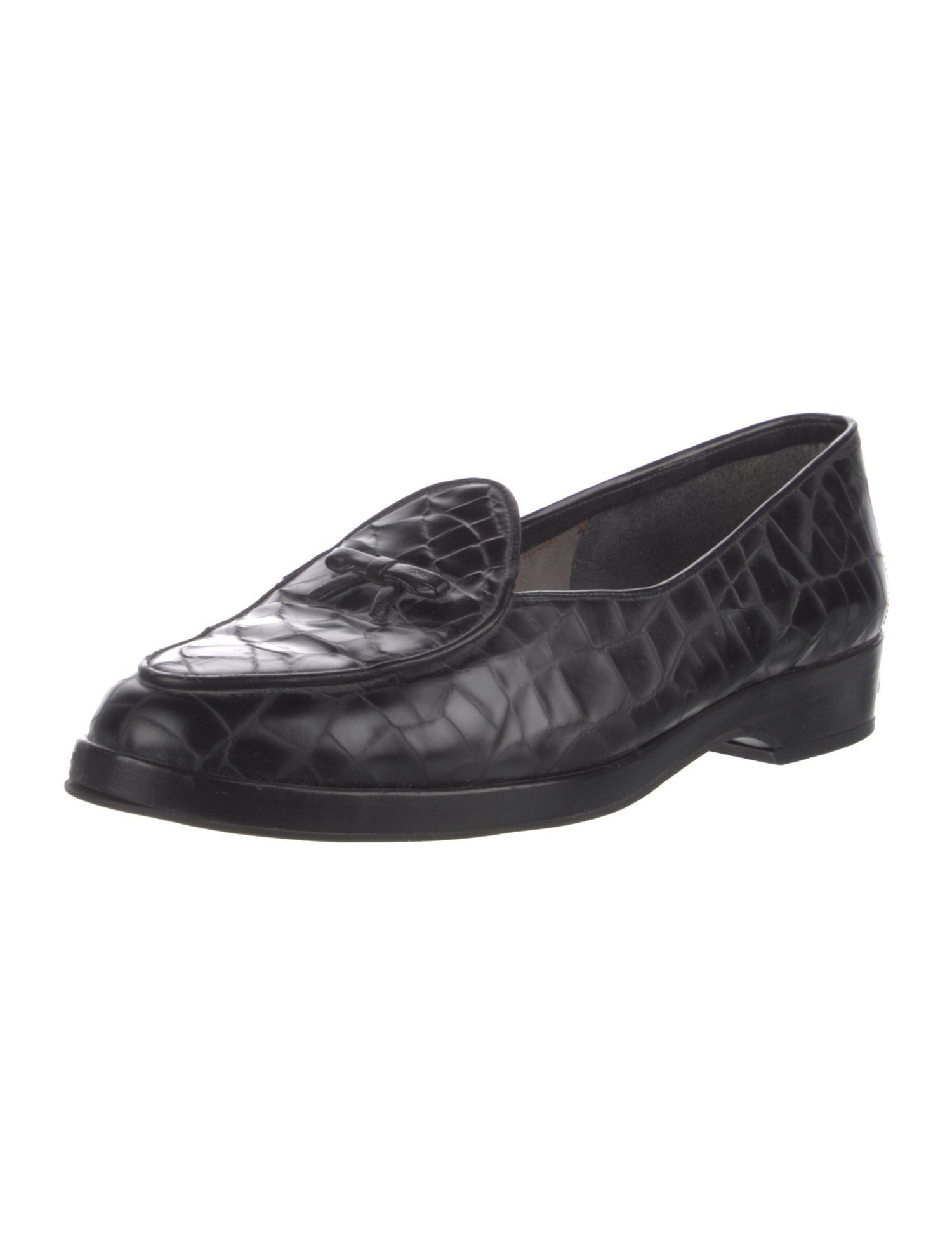 Stuart Weitzman Leather Bow Accents Loafers
