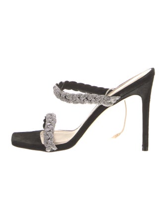 Stuart Weitzman Suede Crystal Embellishments Slides