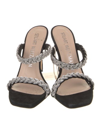 Stuart Weitzman Suede Crystal Embellishments Slides