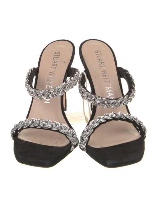 Stuart Weitzman Suede Crystal Embellishments Slides