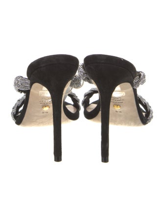 Stuart Weitzman Suede Crystal Embellishments Slides