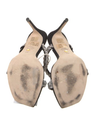 Stuart Weitzman Suede Crystal Embellishments Slides