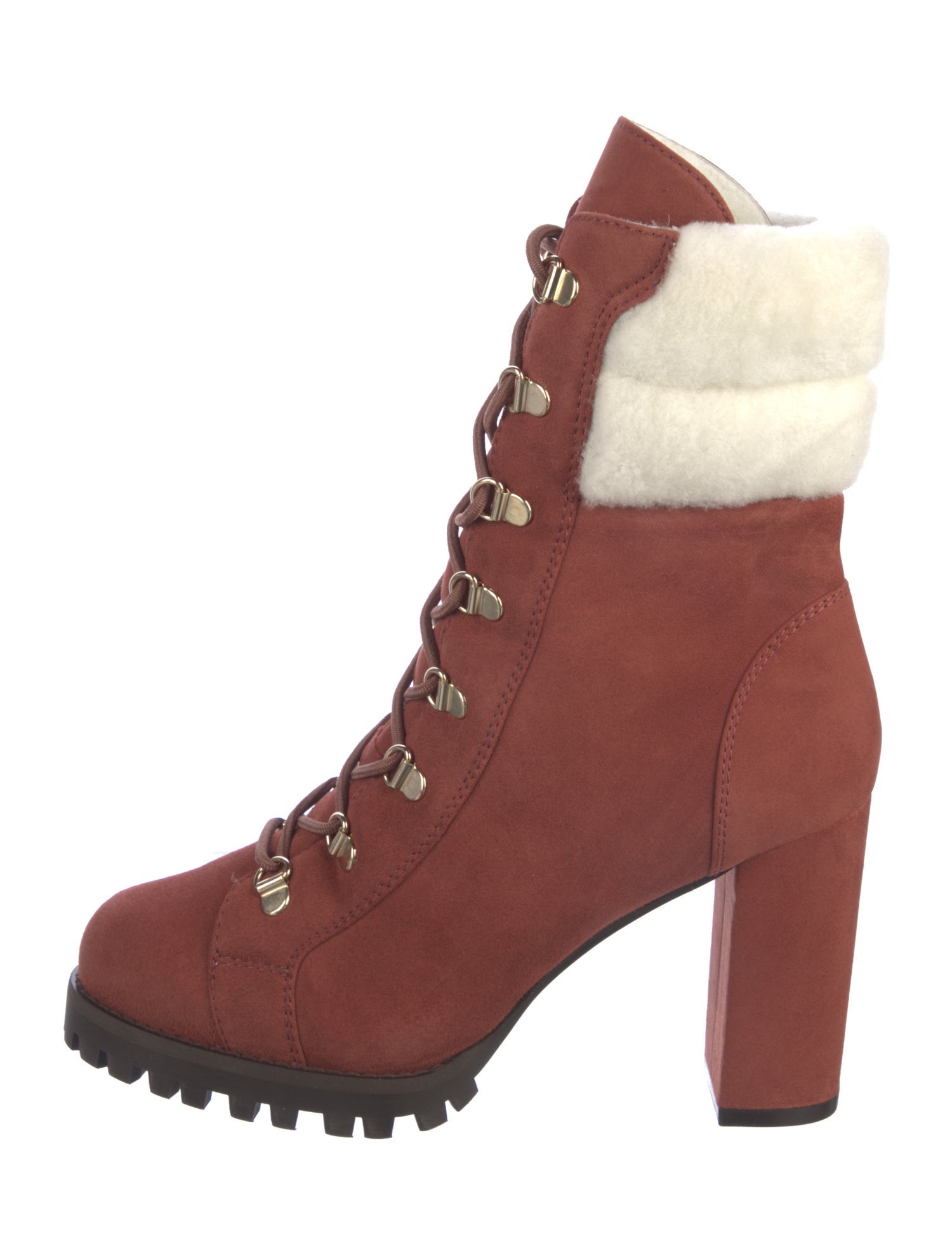 Stuart Weitzman Suede Fur Trim Lace-Up Boots w/ Tags
