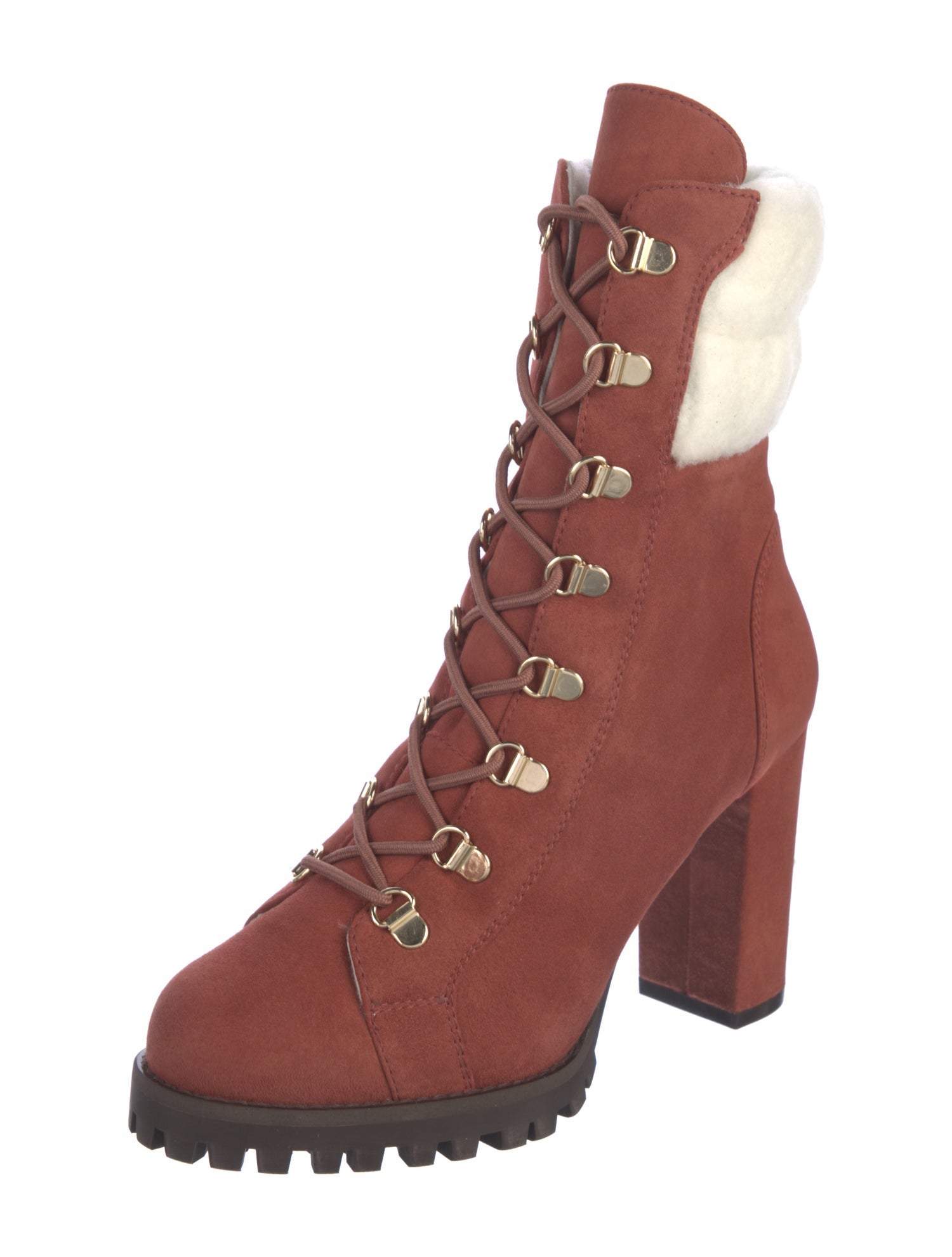 Stuart Weitzman Suede Fur Trim Lace-Up Boots w/ Tags