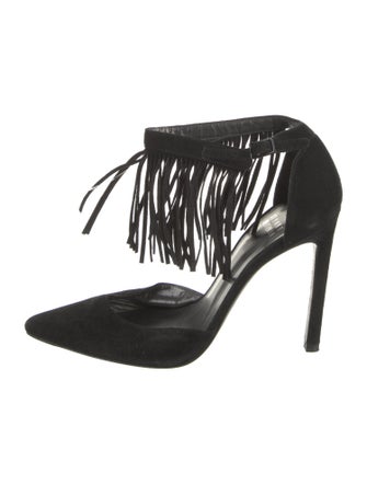 Stuart Weitzman Suede Fringe Trim Accent D'Orsay Pumps