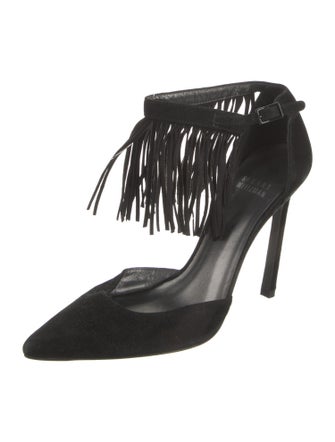 Stuart Weitzman Suede Fringe Trim Accent D'Orsay Pumps