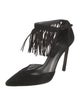 Stuart Weitzman Suede Fringe Trim Accent D'Orsay Pumps