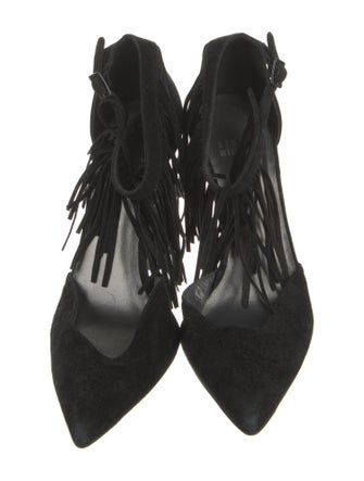 Stuart Weitzman Suede Fringe Trim Accent D'Orsay Pumps
