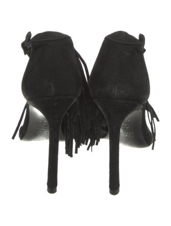 Stuart Weitzman Suede Fringe Trim Accent D'Orsay Pumps