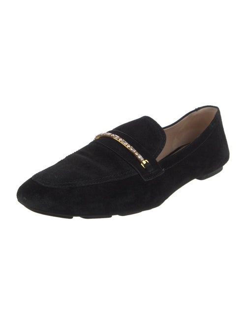 Stuart Weitzman Suede Crystal Embellishments Loafers