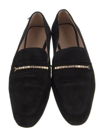 Stuart Weitzman Suede Crystal Embellishments Loafers