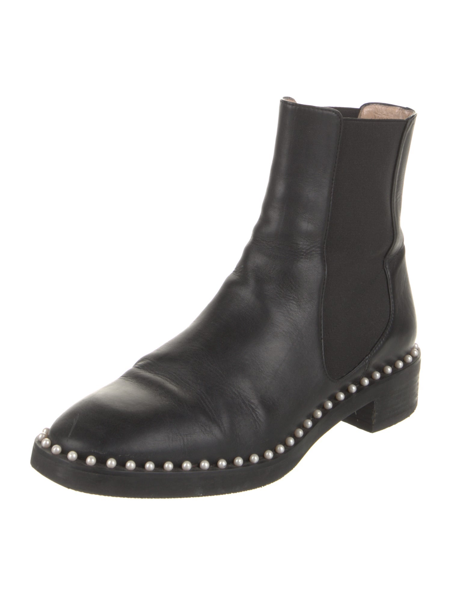 Stuart Weitzman Faux Pearl Accents Leather Chelsea Boots