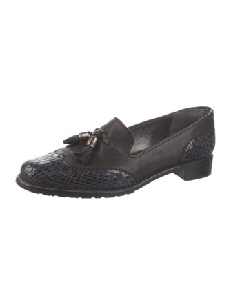 Stuart Weitzman Leather Embroidered Accent Loafers