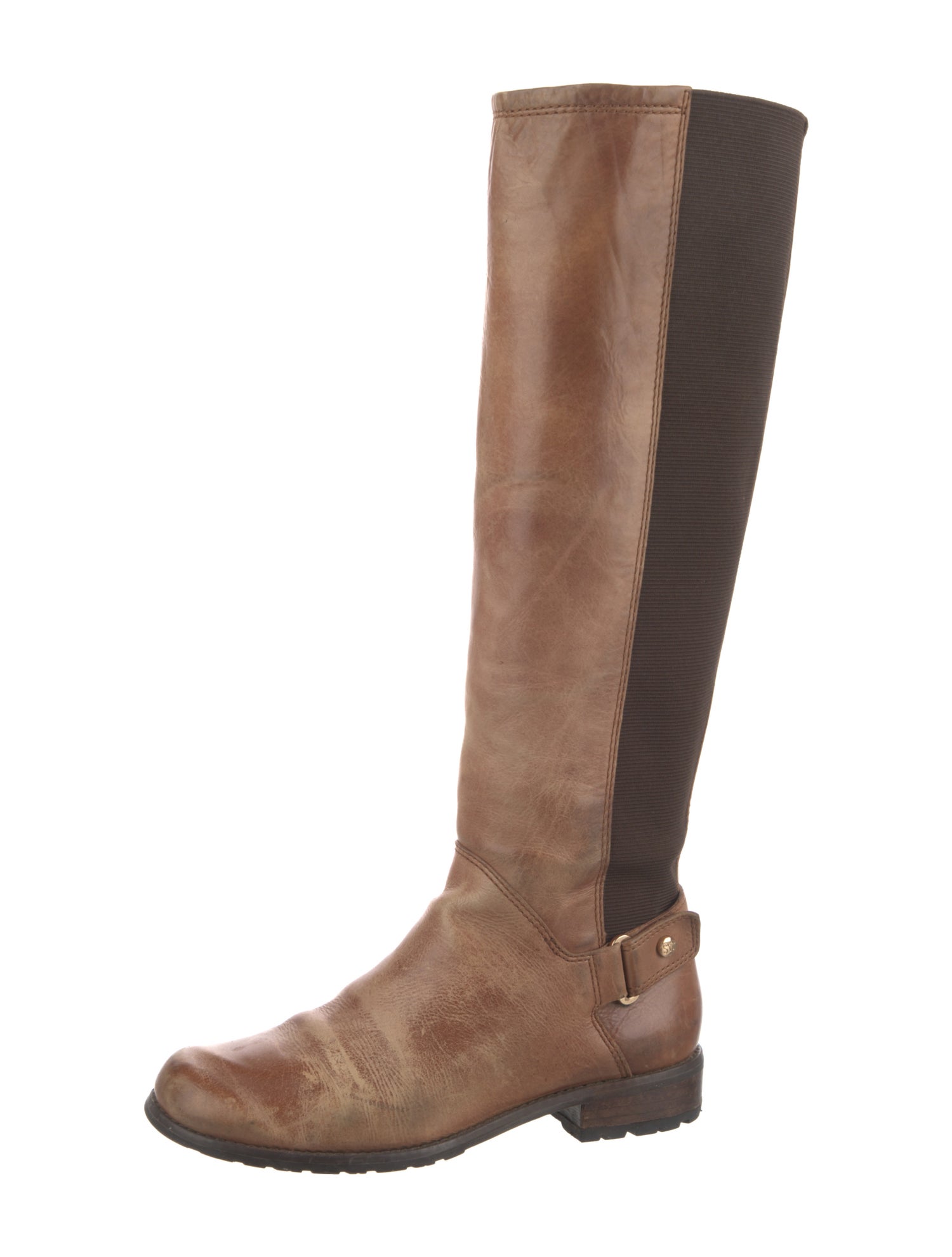 Stuart Weitzman Leather Colorblock Pattern Riding Boots
