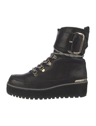 Stuart Weitzman Leather Fur Trim Combat Boots