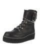Stuart Weitzman Leather Fur Trim Combat Boots