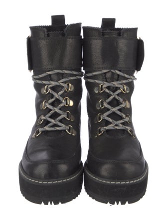 Stuart Weitzman Leather Fur Trim Combat Boots