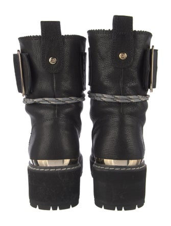 Stuart Weitzman Leather Fur Trim Combat Boots