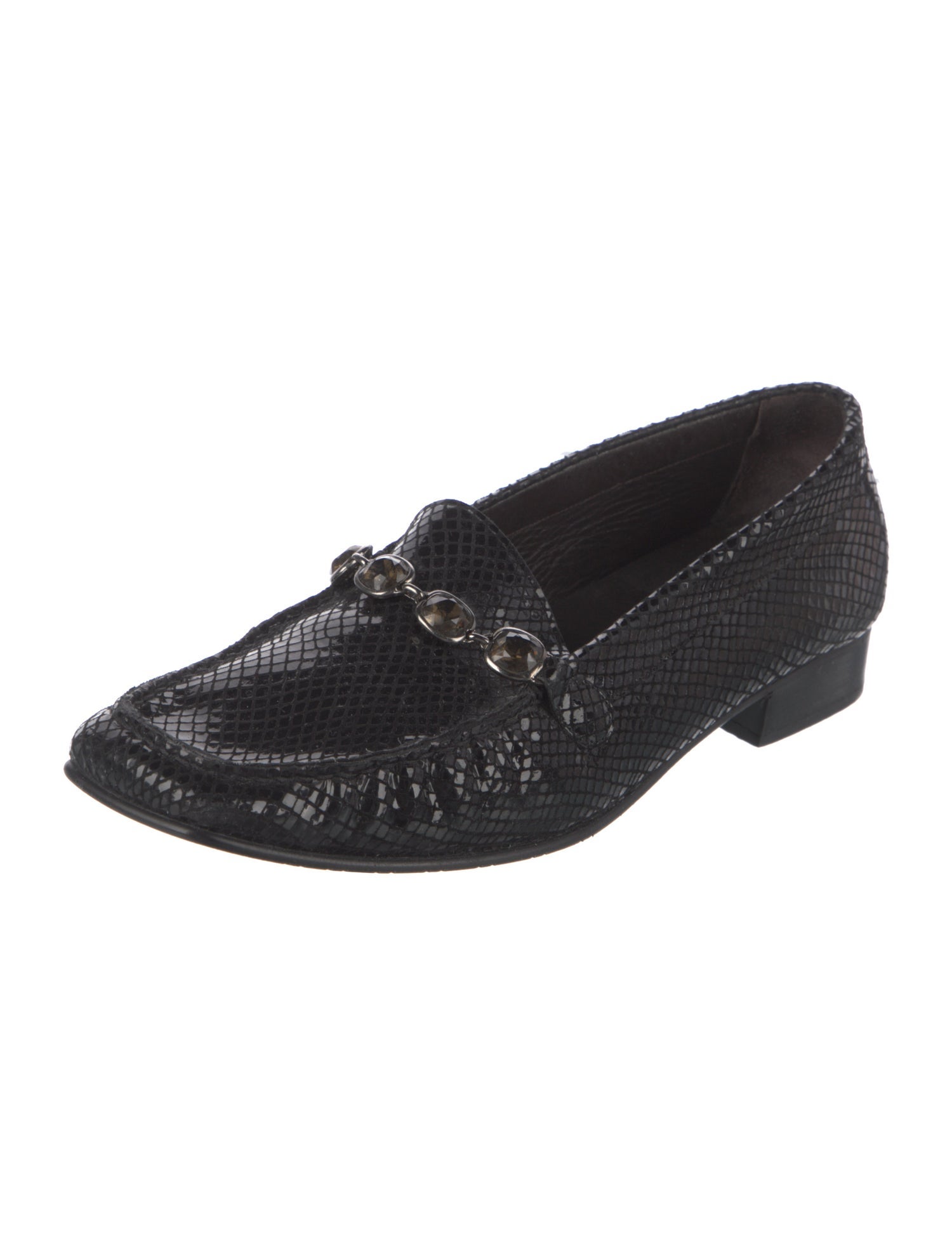 Stuart Weitzman Leather Crystal Embellishments Loafers