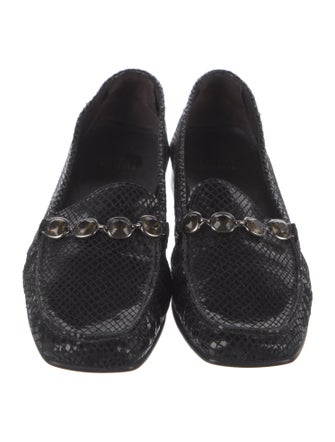 Stuart Weitzman Leather Crystal Embellishments Loafers