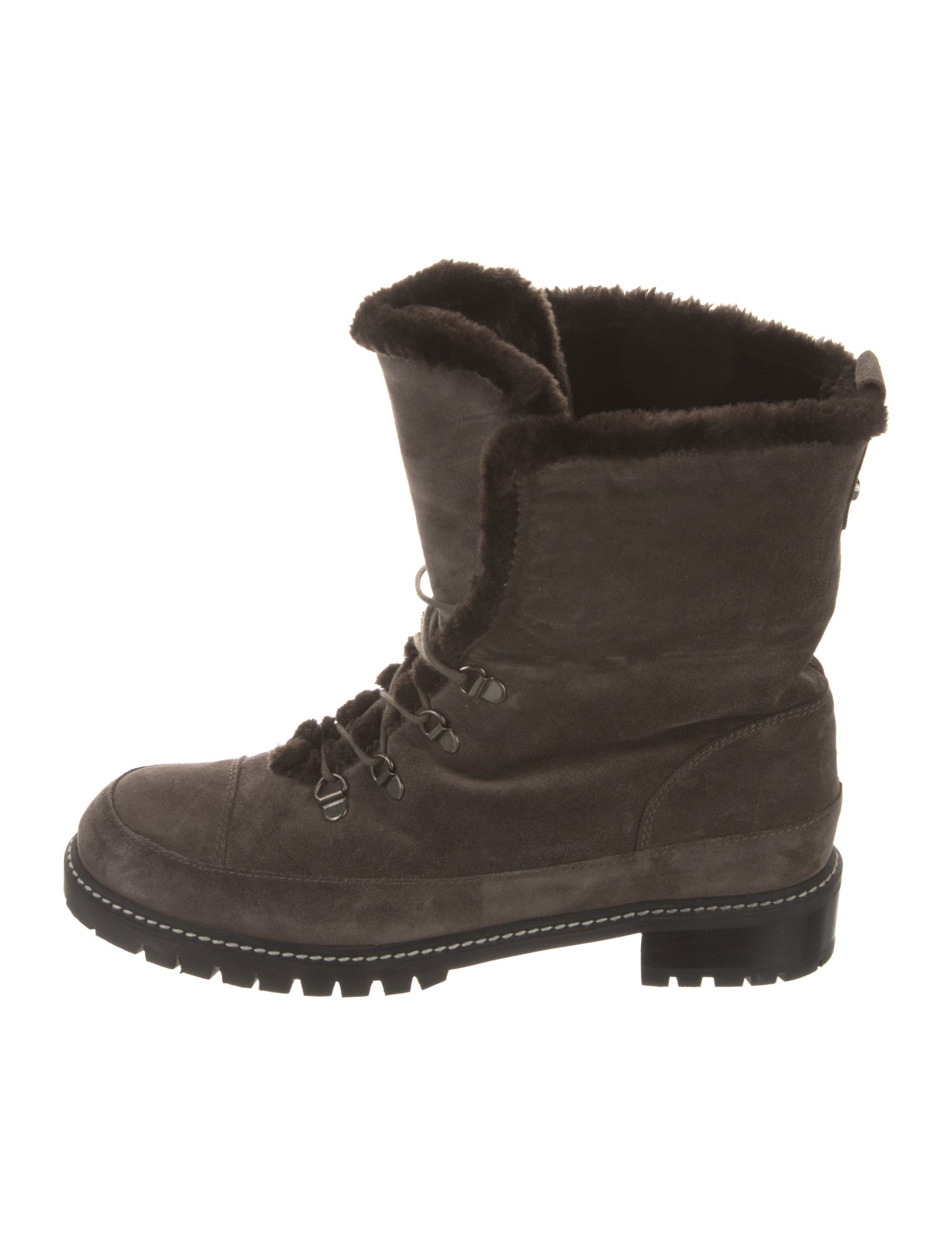 Stuart Weitzman Suede Faux Fur Trim Combat Boots