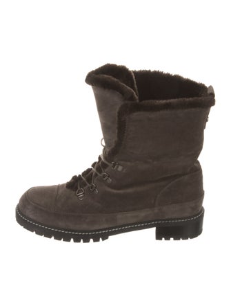 Stuart Weitzman Suede Faux Fur Trim Combat Boots
